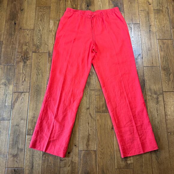 Jones New York Sport 100% Linen Blouse XL and Pants L Orange Green Button Up - Picture 2 of 14